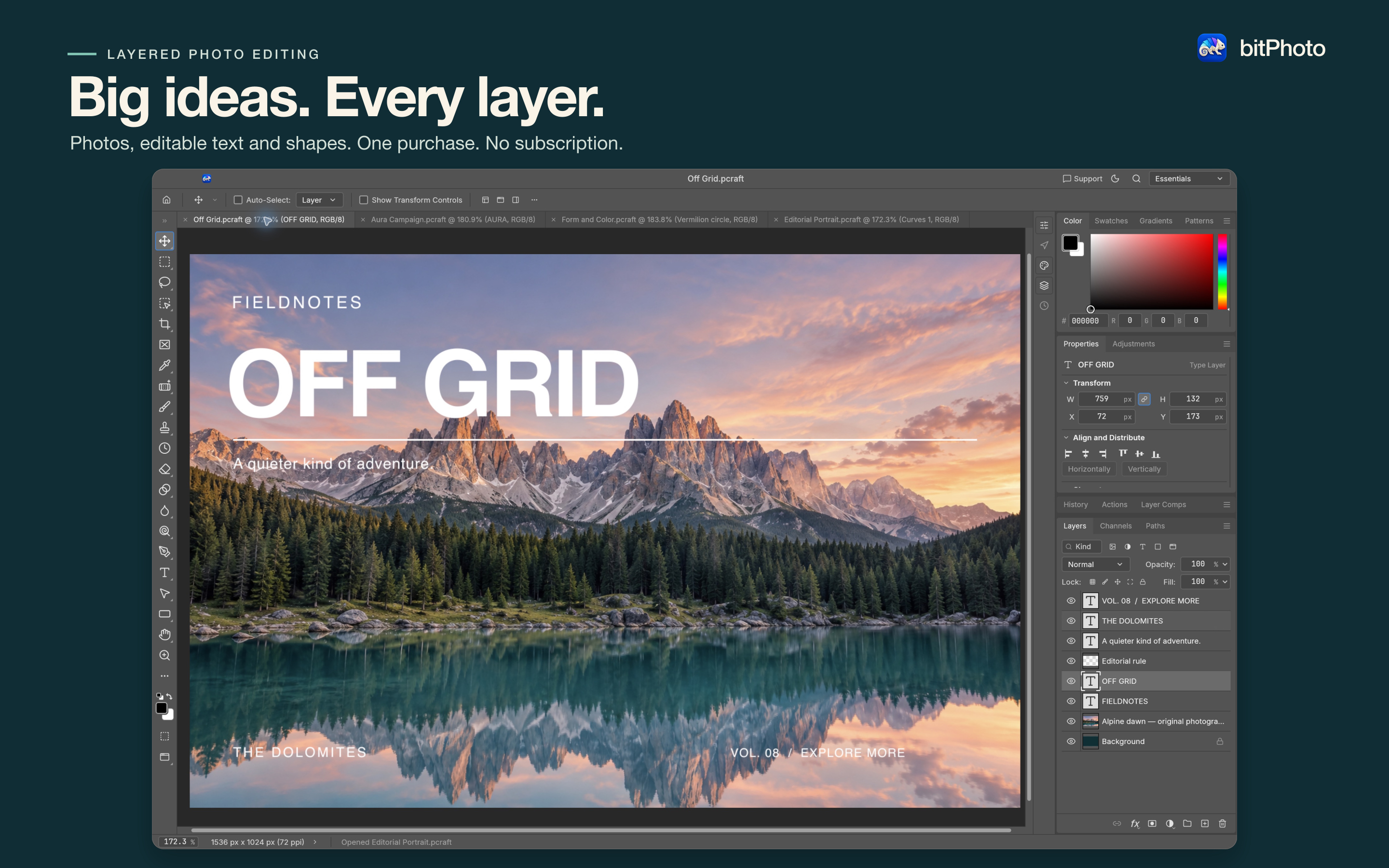 bitPhoto App Store screenshot: Big ideas. Every layer.